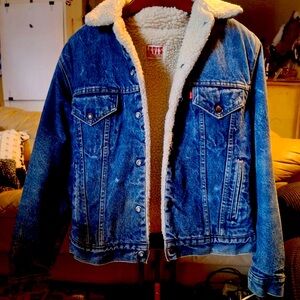 Vintage 80's Levi’s Sherpa Denim Trucker Jacket 40 R Made In USA RARE Levis